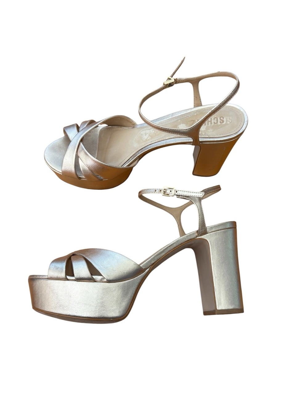 Schutz Gold Leather Keefa Platform Sandal Women's Size 11B